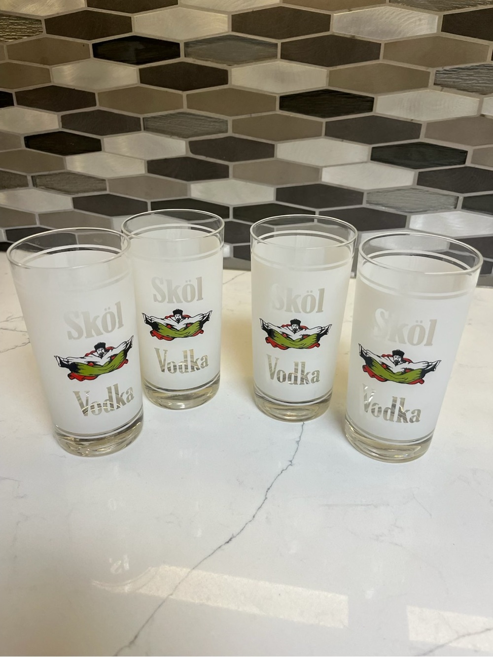 SKOL VODKA FROSTED GLASSES WITH RUSSIAN DANCER - SET OF 4